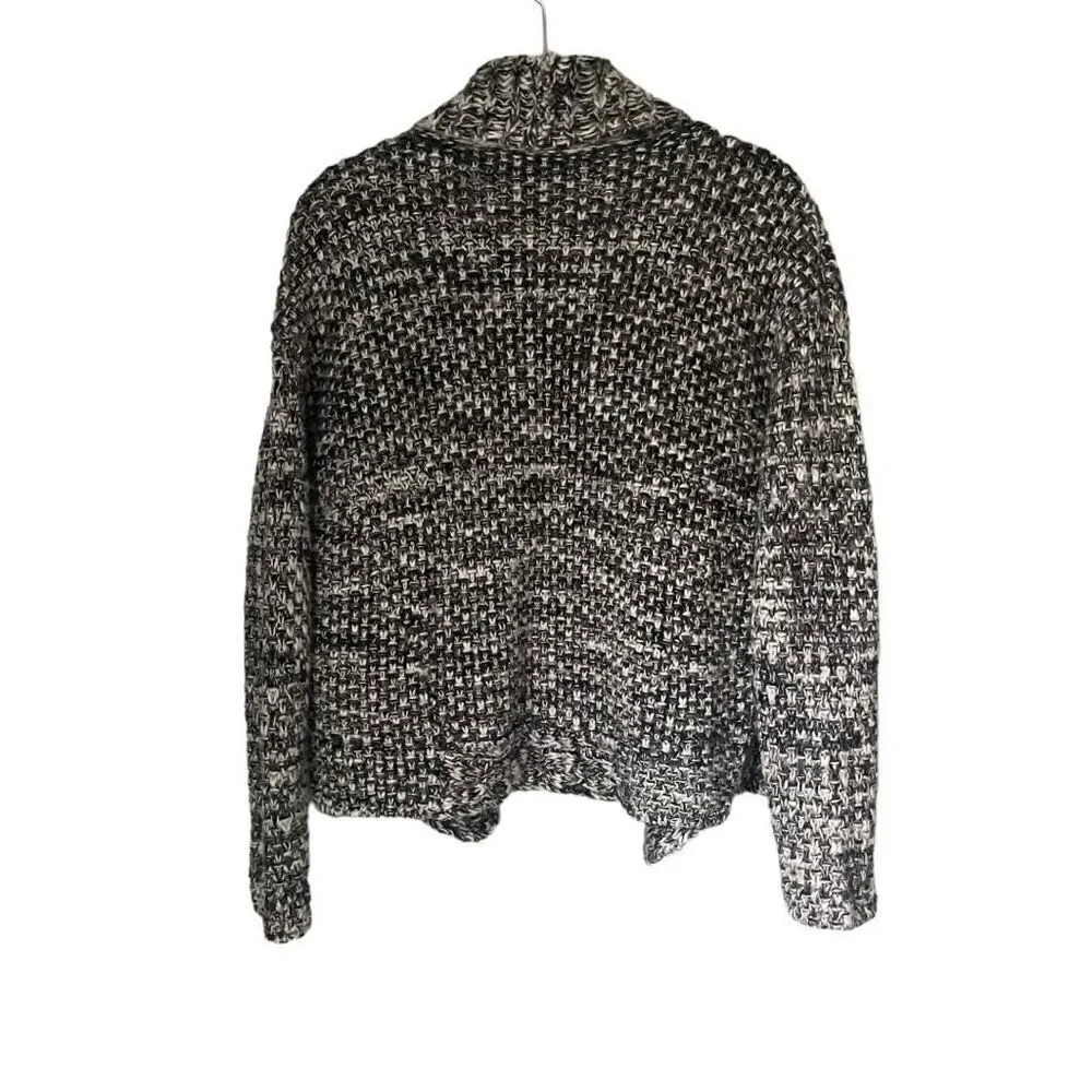 Moth Chunky Knit Cardigan Size Medium Black & White with Silver Metallic Thread